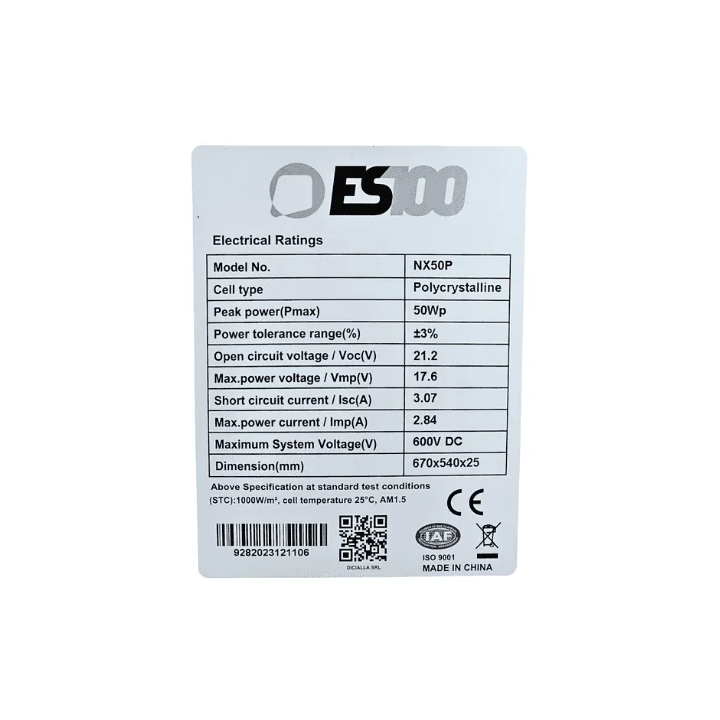 ES100 50W 12V Policristallino Pannello Solare Fotovoltaico