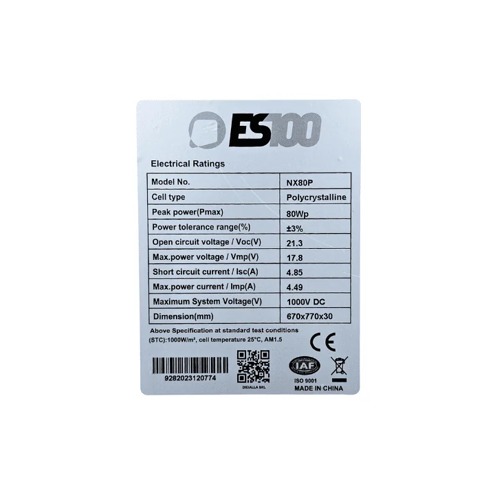 ES100 80W 12V Policristallino Pannello Solare Fotovoltaico