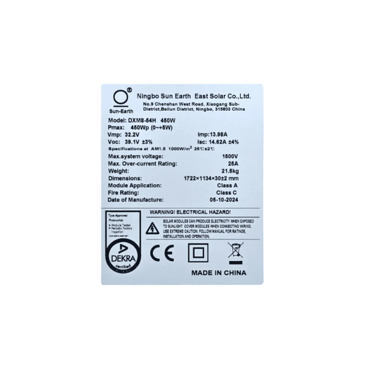 SunEarth 450W Monocristallino TOPCon Full Black Serie Titan  Pannello Solare Fotovoltaico