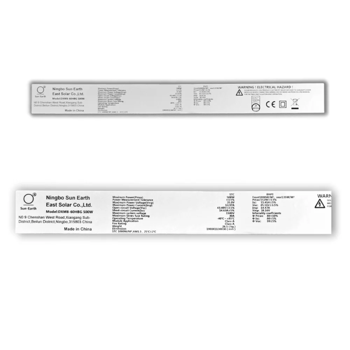 SunEarth 500W Monocristallino Titan bifacciale vetro/vetro Pannello Solare Fotovoltaico